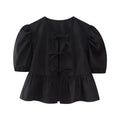 HH Fashion Solid Hollow Out Shirt Women Causal O Neck Short Sleeved Lace Up Tops Chic Female Casual Blouse Streetwear 2024