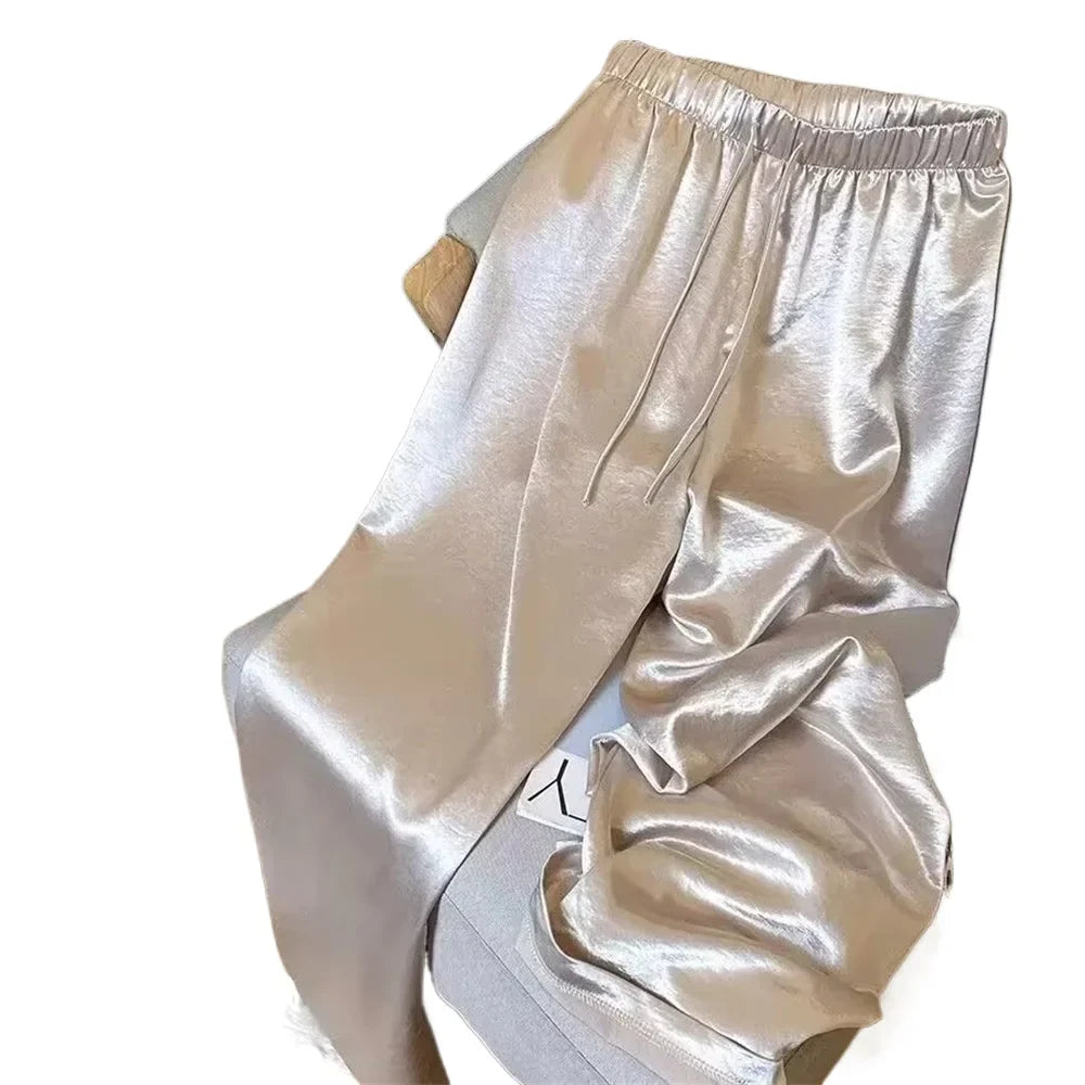 Korean Fashion High Waist Thin Wide Leg Women Summer Office Lady Solid Color Straight All-match Casual Pants Trousers Clothes