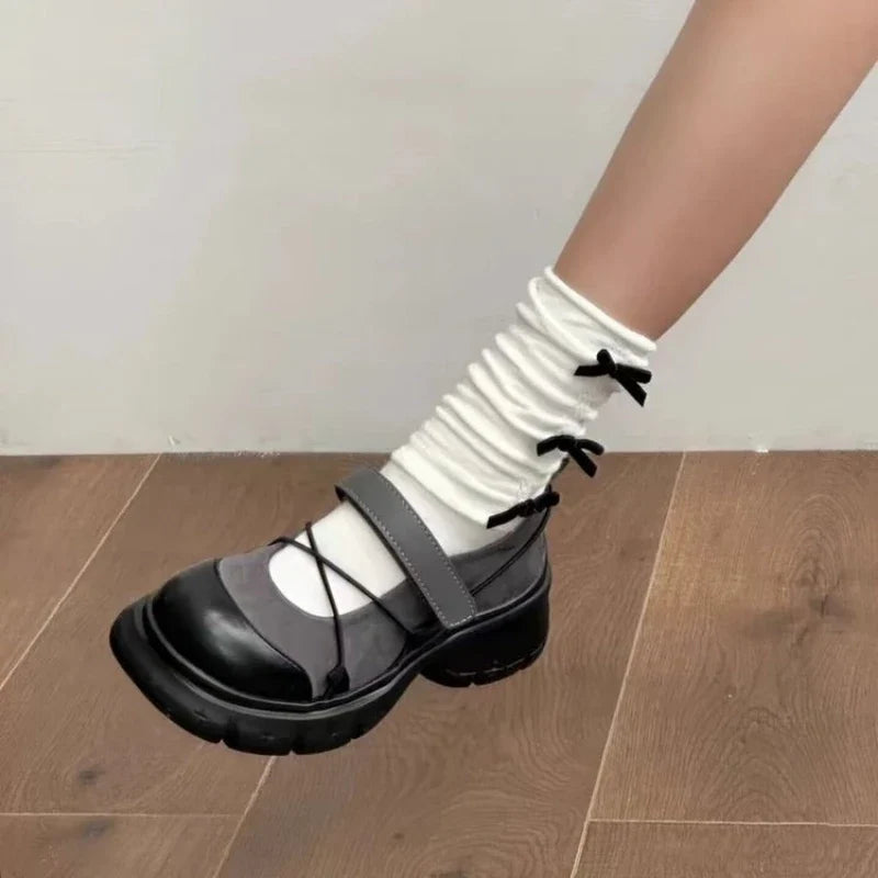 Women's Platform Mary Jane Loafers, Crisscross Strap Chunky Heel Casual Shoes, Sweet & Cool Style for Spring Daily Date & Party
