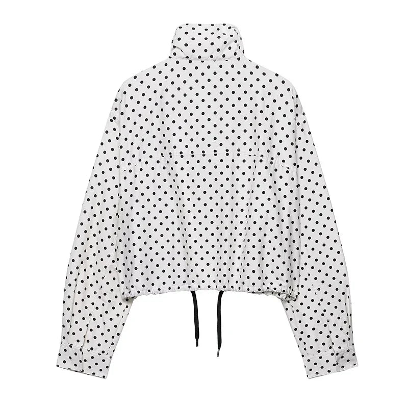 Polka Dot Print Short Coats Women's High Street Long Sleeve Jackets for Women 2026 Elegant Office Ladies Casual Outerwear