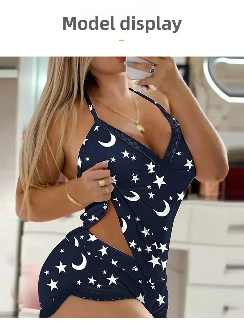 Sexy Lace Trim  Nightgown Set Large Size Home Wear Strap Sleepwear Two Piece Set Hot Sale
