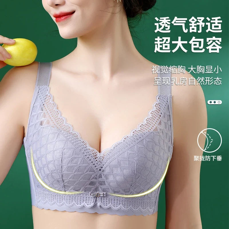 Women's Full Coverage Wire Free Bra Non-Foam Lace Bra Thin Sexy Lace Bra Plus Size 36-46CDE Push Up for Women Thin Latex Bra 46E