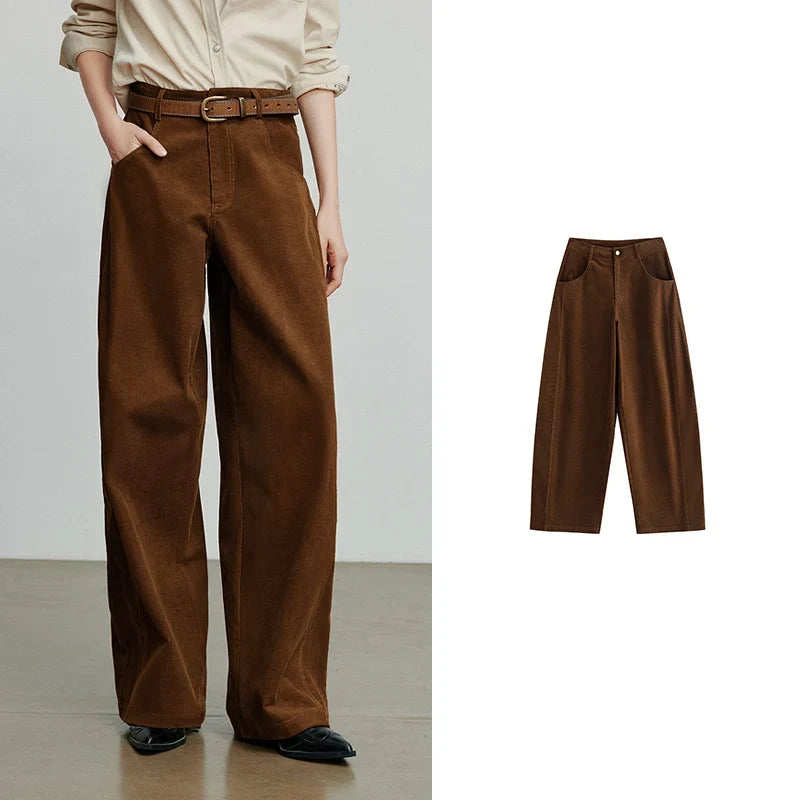 TOYOUTH Women Casual Pants 2025 Autumn New Corduroy Straight Wide Leg Banana Pants Ankola Red