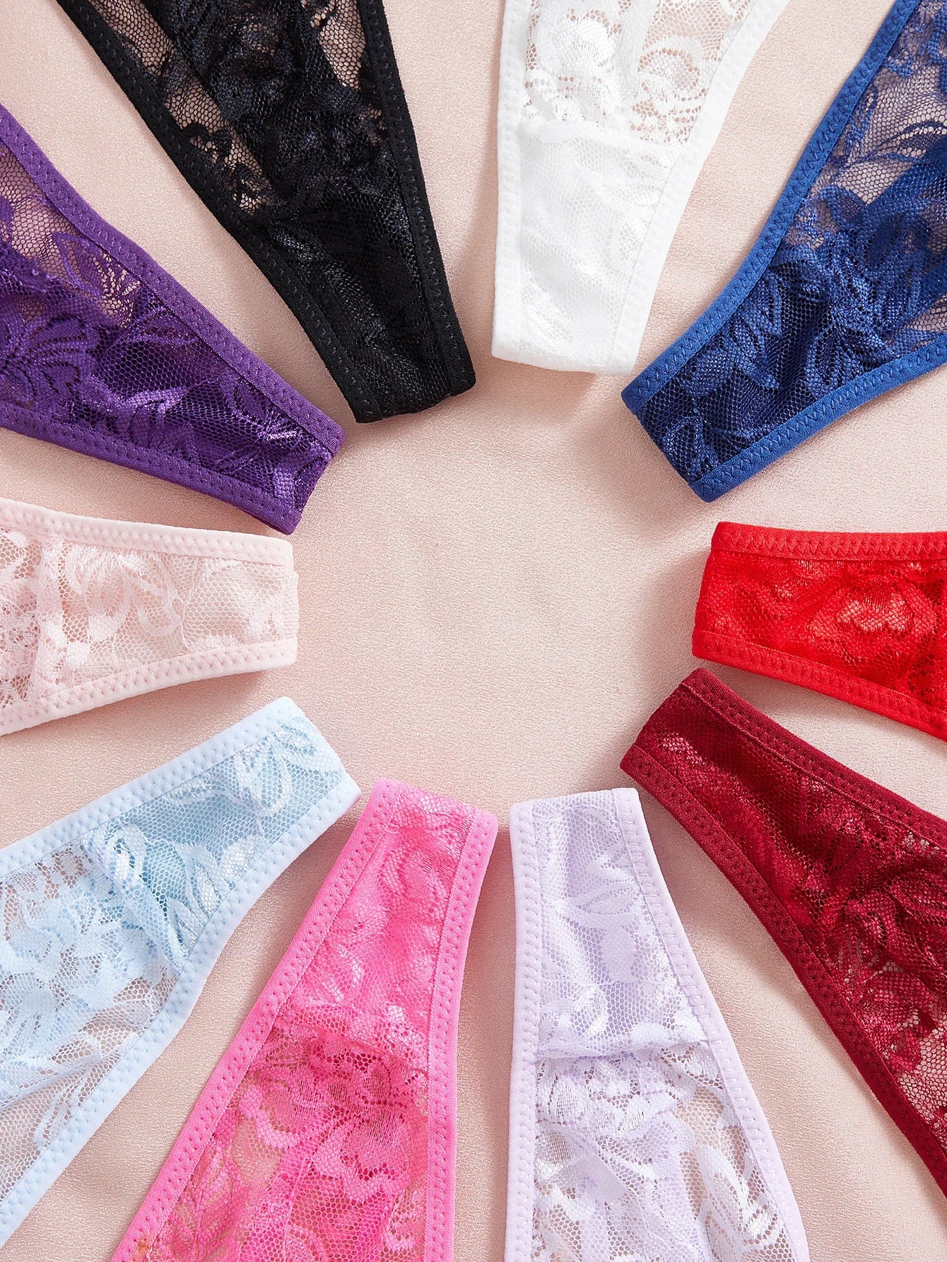10Pcs/Set Sexy Lace Women Panties Low Waist G‑String Thong Adjustable Waistband Lingerie Underwear