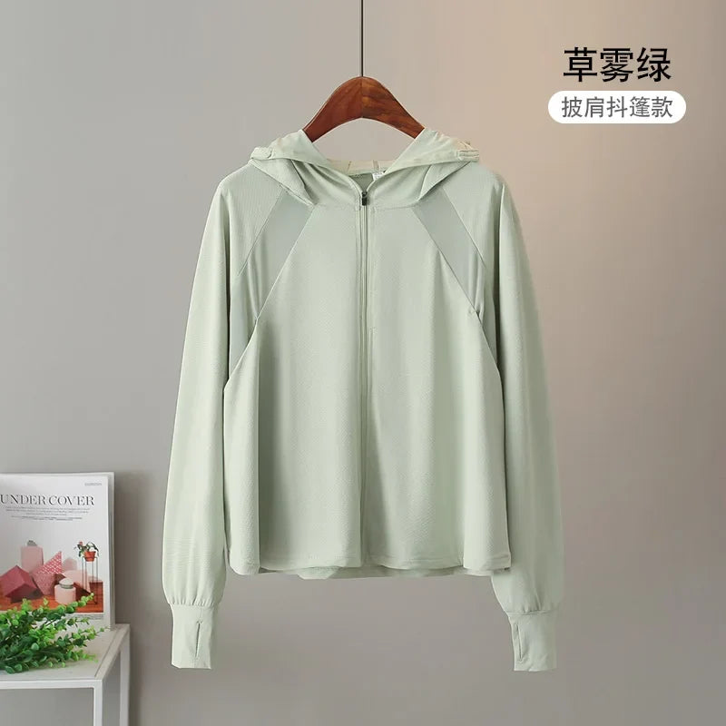 UV Protection Hooded Windbreaker Ice Silk Sun UPF 50+ UV Protection Jacket Big Brim Thin Ice Silk Sun Protection Jackets 4XL 5XL