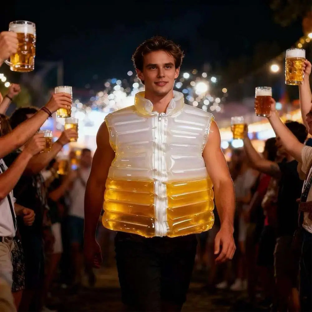 Wearable Beer Jacket Refillable Beverage Jacket Transparent Beer Jacket with Straw Refillable Beverage Puffer Coat Parties
