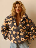 Yaminiya Women's 2025 New Fashion Polar Fleece Flower Blossoms Sweater Cotton Sweater Loose Warm Fur Stand Up Collar Zipper Top