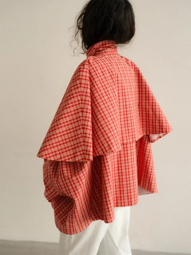Women ﻿casual Checkered Windbreaker Long Sleeved Single Breasted Stand Up Collar Lady Coats 2026 Spring Daily Commuting Jackets