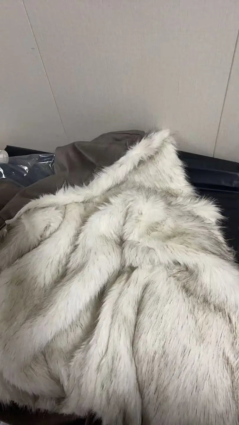 Winter American Retro Fur Coat Women Padded Hooded Cotton-Padded Jacket Plush Casual Street Gothic Harajuku Oversize Coat