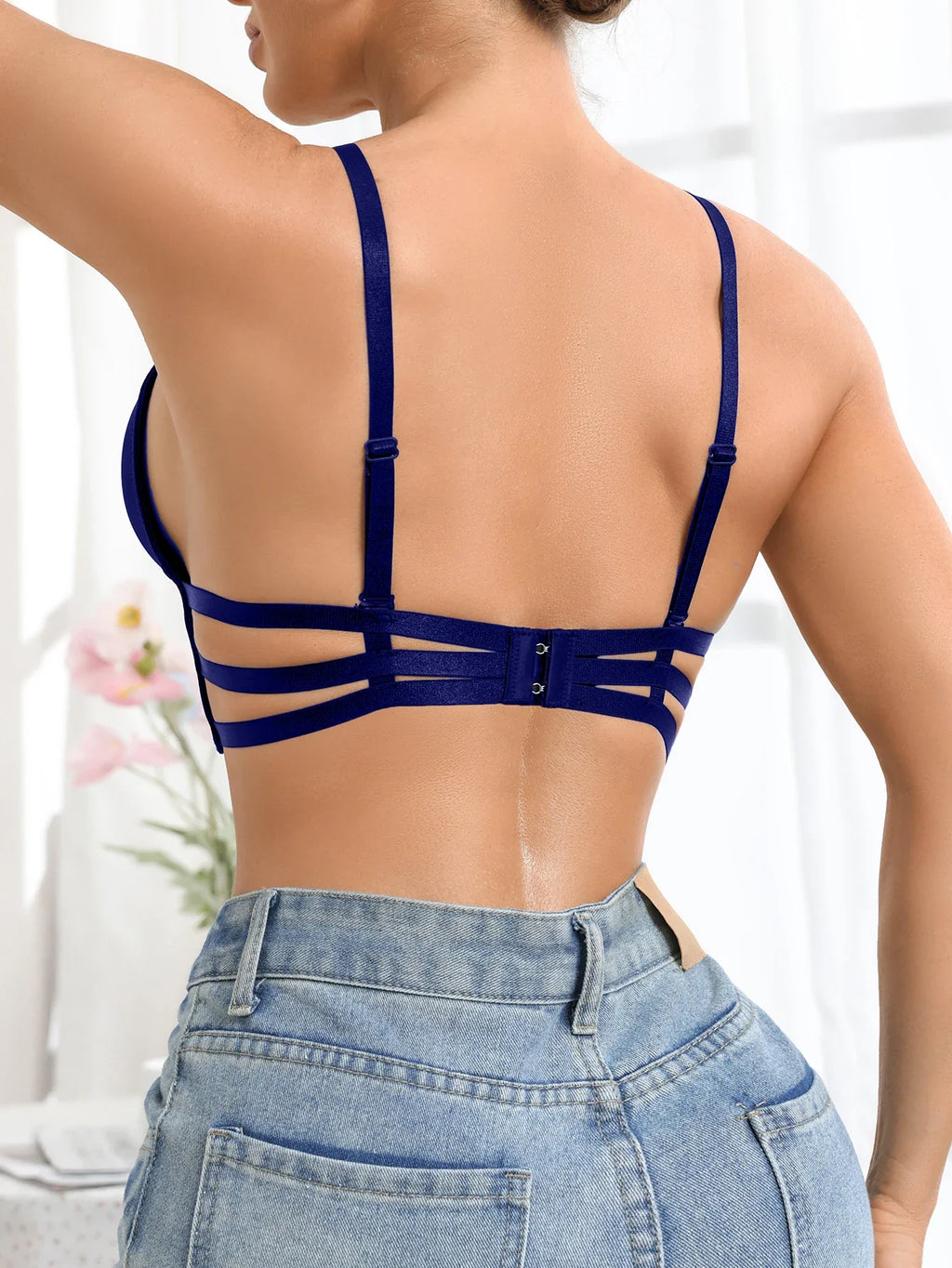 Women's Sexy Bra Deep V Plunge Bralette with Thin Crisscross Back Straps Ladies' Everyday Invisible Push up Bra for Dresses
