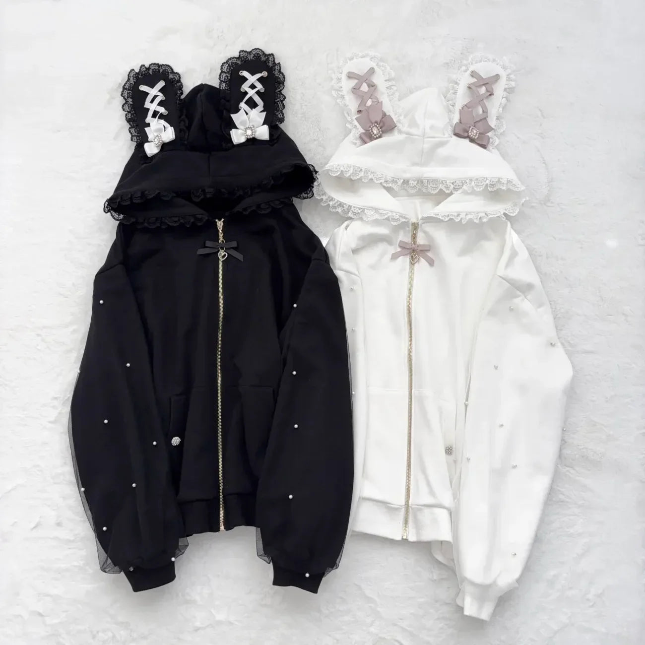 Subculture Japanese Retro Long Sleeve Hoodie Cat Ears Lace Decoration Women Casual Sweatshirt Gothic Y2K Harajuku Autumn Coat