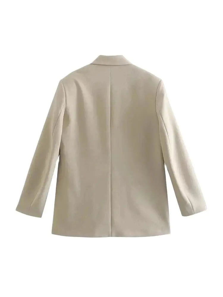 Women Fashion Double Breasted Loose Fitting Blazer Coat Vintage Long Sleeve Pockets Female Outerwear Chic Veste Femme