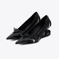 Special Heel Spliced Heels Pointed Toe Heels Women's Fashion Shallow Mouth Bow Non-Slip Mary Jane Single Shoes Large 42