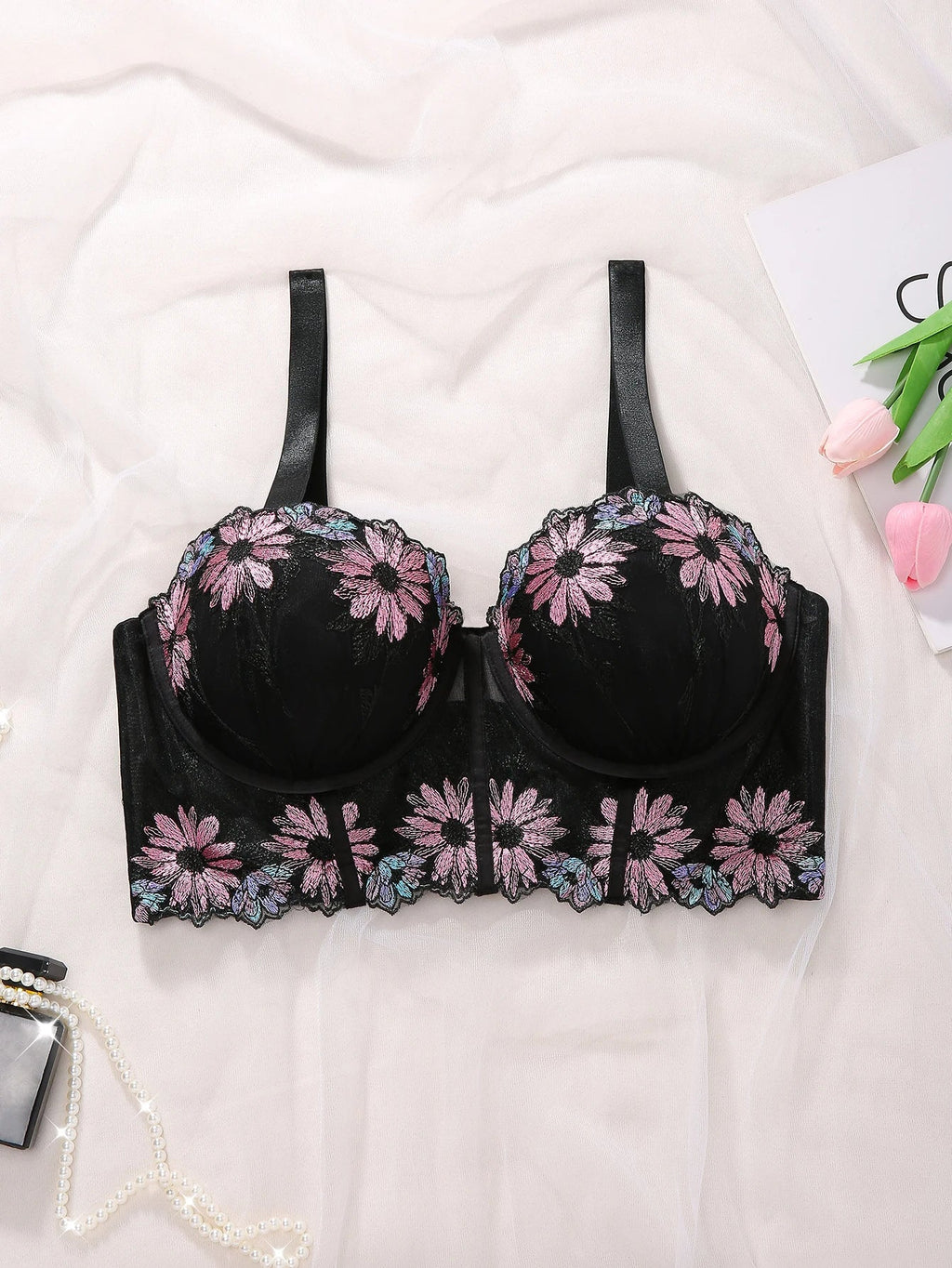 Plus Size Women Bra Floral Lace Patchwork Embroidery Thin Cup Push up Bra Comfortable Underwire Shapewear Bra for Women