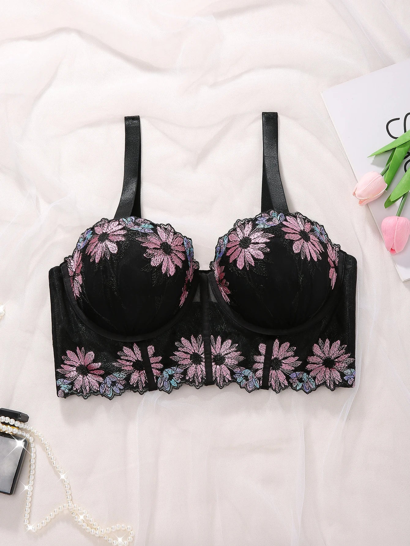 Plus Size Women Bra Floral Lace Patchwork Embroidery Thin Cup Push up Bra Comfortable Underwire Shapewear Bra for Women