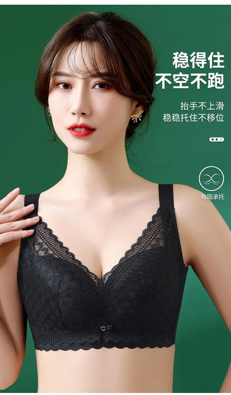 Women's Full Coverage Wire Free Bra Non-Foam Lace Bra Thin Sexy Lace Bra Plus Size 36-46CDE Push Up for Women Thin Latex Bra 46E
