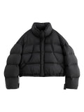 FSLE Winter 2025 Women Cloud-Like Puffer Coat - Stand Collar Short Down Jacket Lazy Chic Style Glossy Finish for Casual Comfort