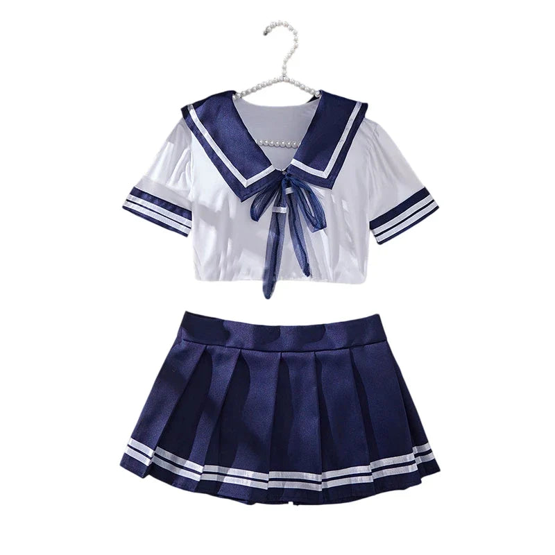 A Set Women Pajama Sexy Lingerie Pyjamas , Crop Top And Shorts ,JK Mini Skirt Tight Blouse Set ,Women Sleepwear Sets