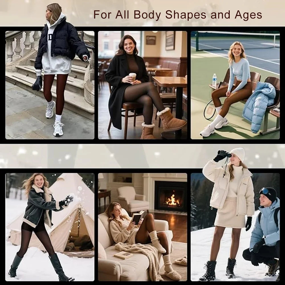 One Seam Fleece Lined Tights Shaping Thermal Leggings Compression Band Translucent Pantyhose Sheer Fleece Leggings Plus Size