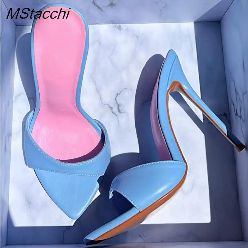 Super-high Heel Slippers Women Shoes Summer Peep Toe Mixed Colors Stiletto Sandals Sexy Party Ladies Shoes Luxury Woman Pumps