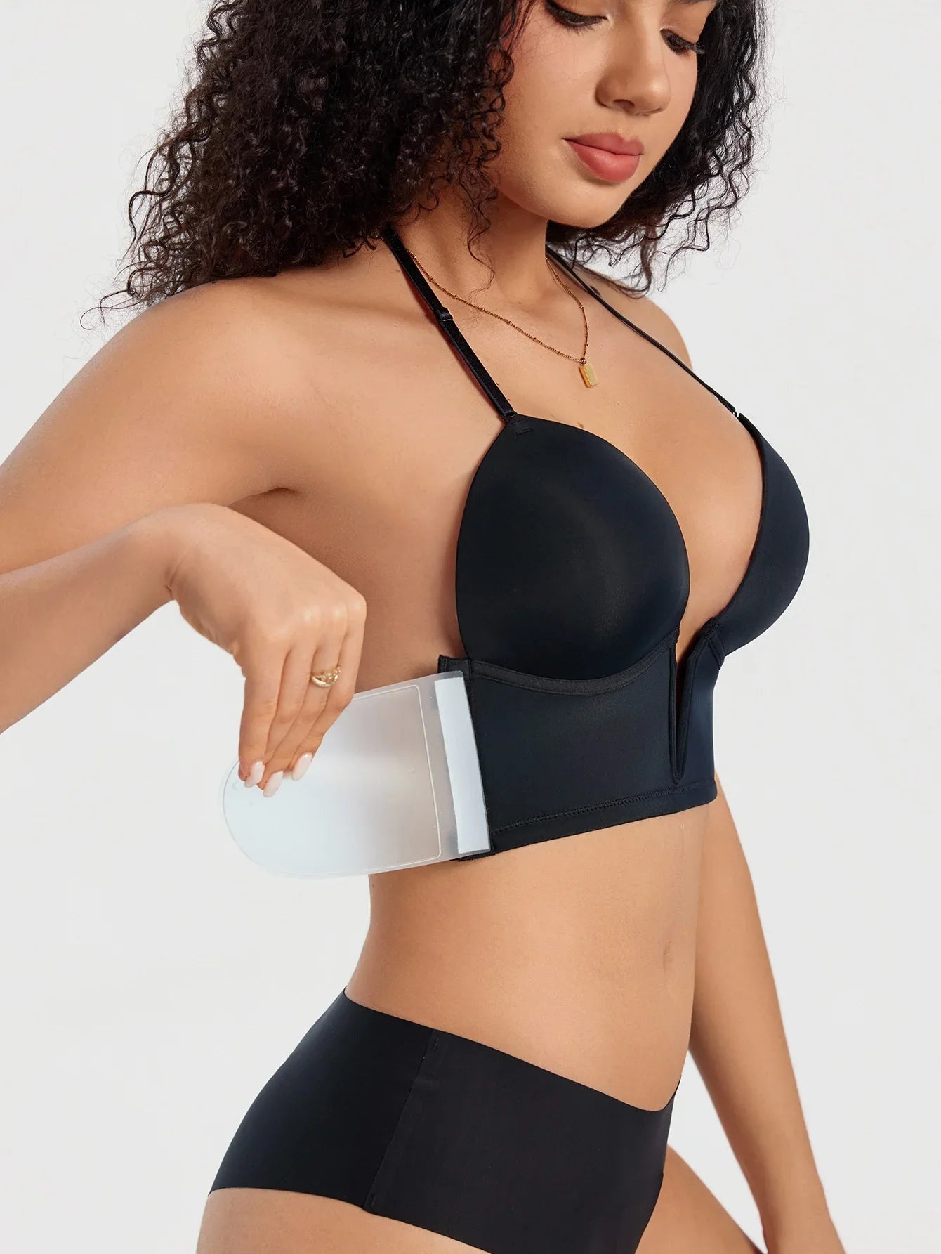 Invisible Women's Dress Bra Deep V Plunge Backless Adjustable Straps and Silicone Adhesive Patches Push-Up Strapless Bra Shapewear