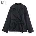 ETJ Autumn 2025 new collection  women's British style lapel double-breasted Maillard color belt casual trench coat