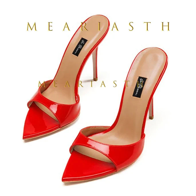 Ladies High-heeled Slippers Shoes Fashion Pointed Sexy Patent Leather Women with Open Toes and Party Wedding Stripper Sandals.