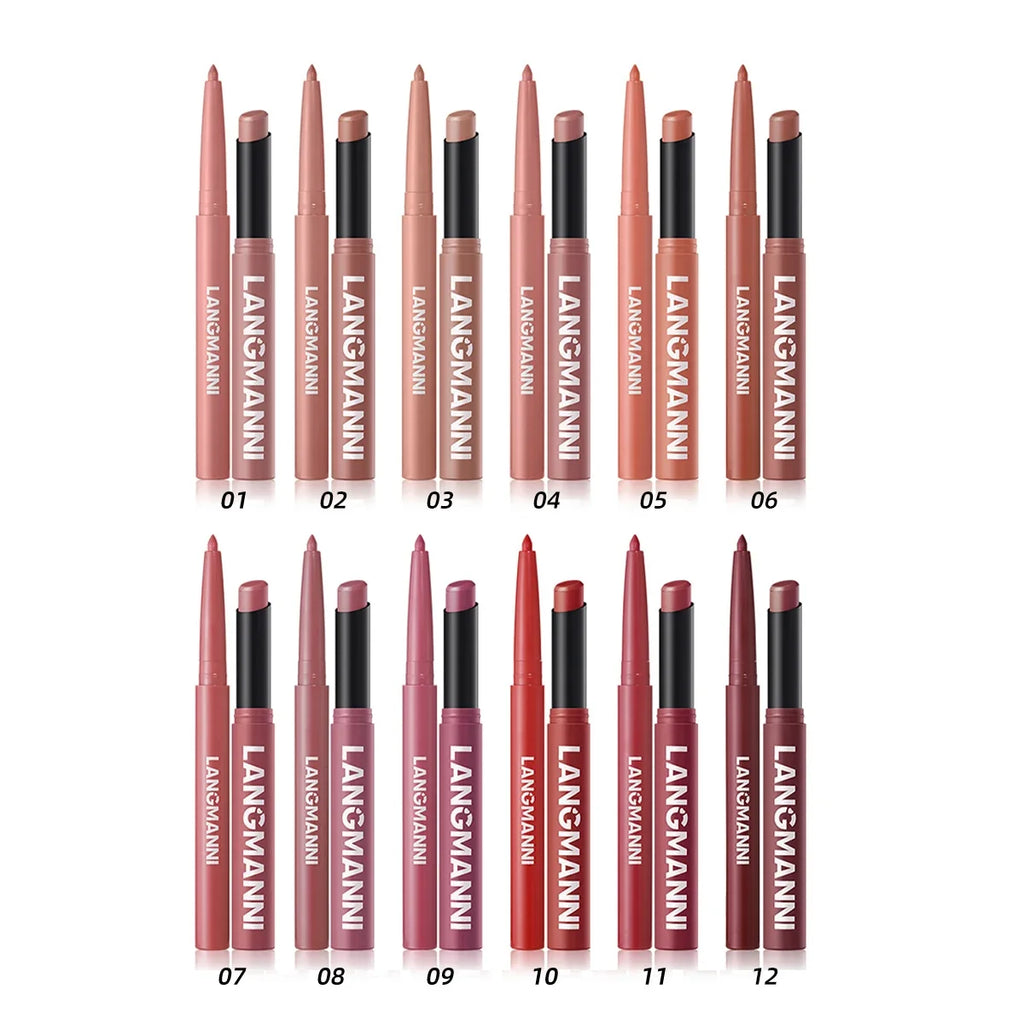 2Pcs/set Matte Soft Mist Slanted Mouth Lipstick + Lip Liner Set Combo Light Matte and Non-Drying Waterproof Non-Stick Lip Set