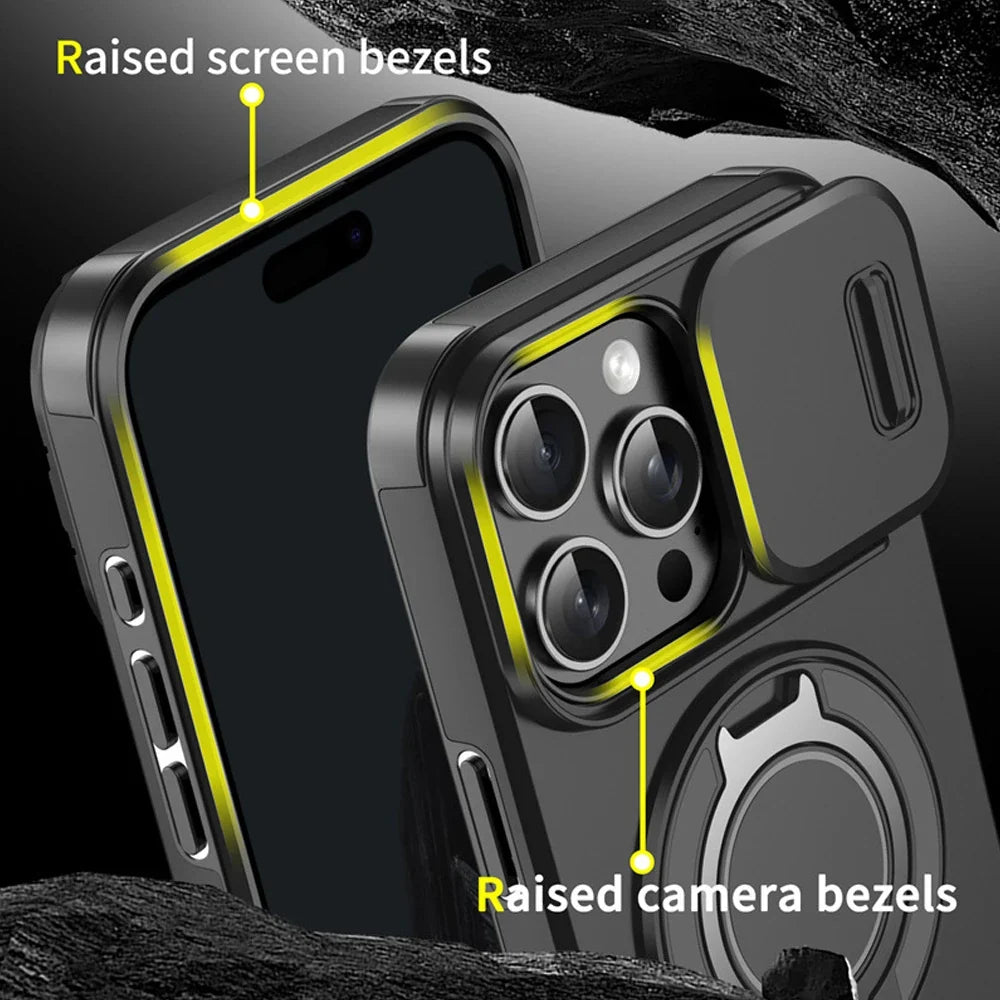 For Magsafe Magnetic Ring Holder Fold Bracket Phone Case For iPhone 17 Air 16 15 14 Plus 13 12 11 Pro Max 16E Slide Camera Cover