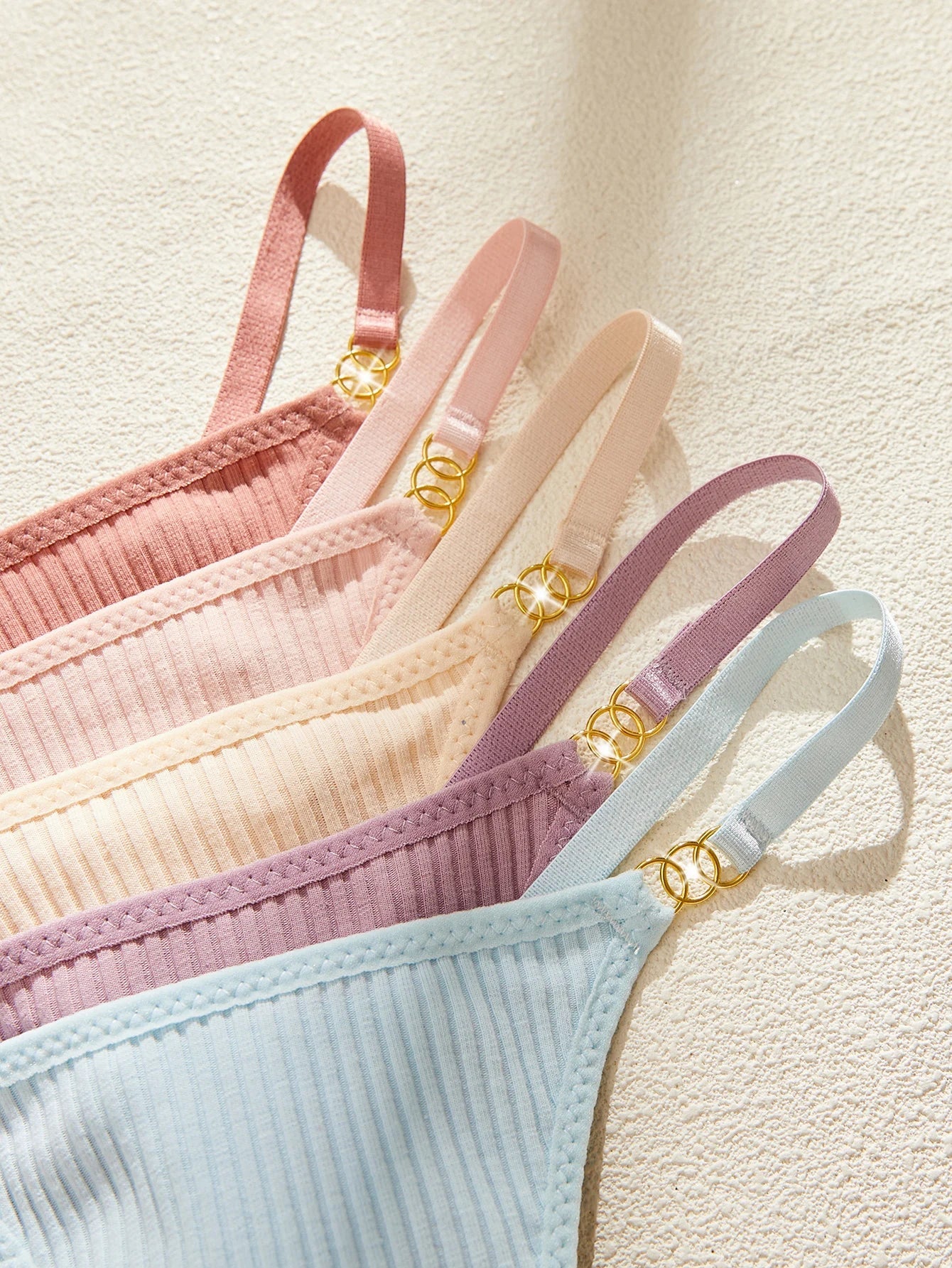 5Pcs/Set Sexy Women Panties Solid Ribbed G‑String Thong Metal Ring Soft Female Sexy Lingerie Underwear