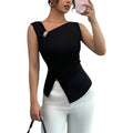 Womens Tank Top Asymmetric Ruched Split Decor Tank Top Ruched Blouse Fitted Elegant Chic Apparel Tops Spring Summer Daily Shirts