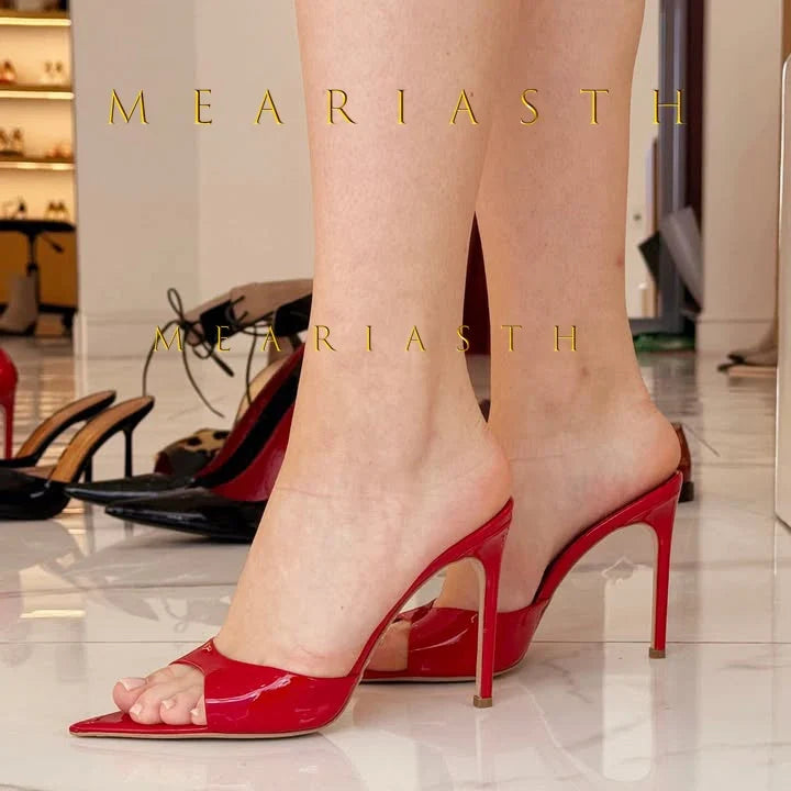 Ladies High-heeled Slippers Shoes Fashion Pointed Sexy Patent Leather Women with Open Toes and Party Wedding Stripper Sandals.