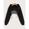 Street Sport Drop Shoulder Drawstring Hollow Out Super Crop Sports Hoodie Without Cami Top