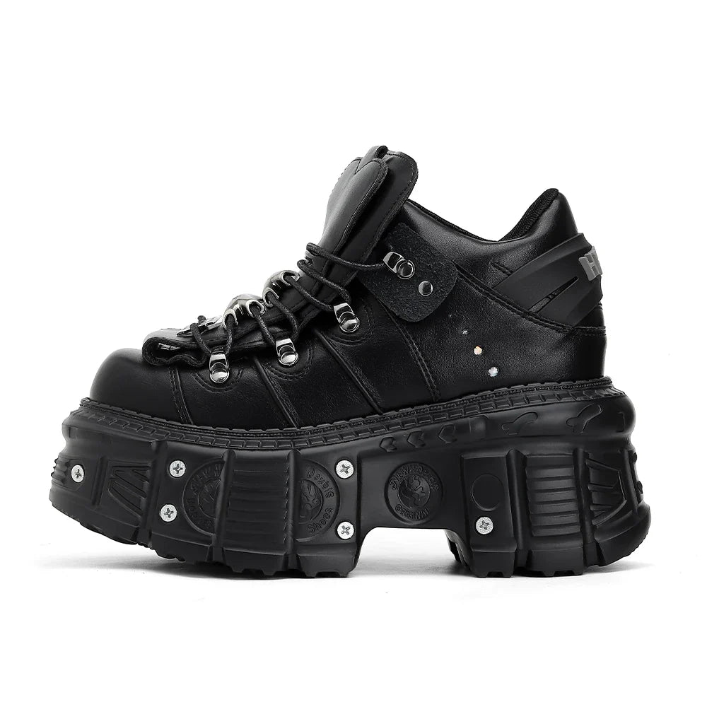 2026 New Punk Style Women Shoes Lace-up Heel Height 6CM Platform Shoes Woman Gothic Ankle Rock Boots Metal Decor Woman Sneakers