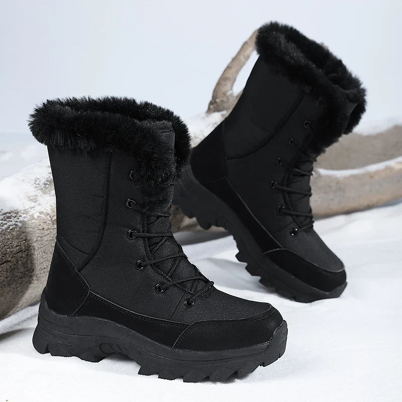 Winter Snow Boots for Women, Waterproof, Non-Slip, Warm, Northeast-Style Large Cotton Shoes, Ski Boots, Fleece-Lined, Thickened, Wear-Resistant, High-Top Cotton Boots