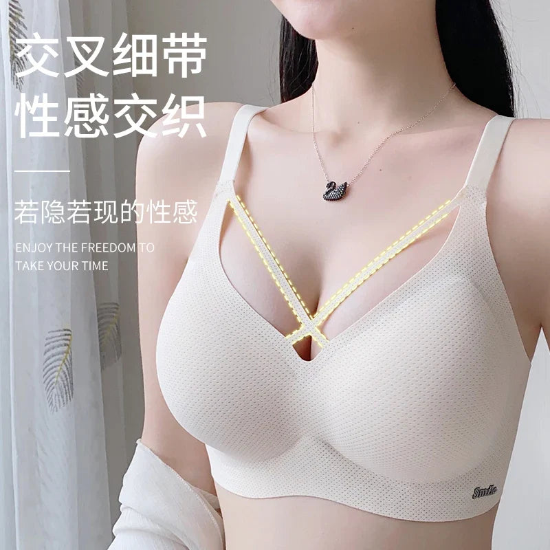 Traceless Half-Fixed Cup Women Underwear Thin Jelly Soft Support Anti Drop Adjustable No Steel Ring Super Soft Solid Color Bras