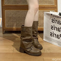 Autumn and Winter Fashion Retro Brown Western Cowboy Boots Women's Boots 2025 New Look Slim Thick and Stacked Short Boots