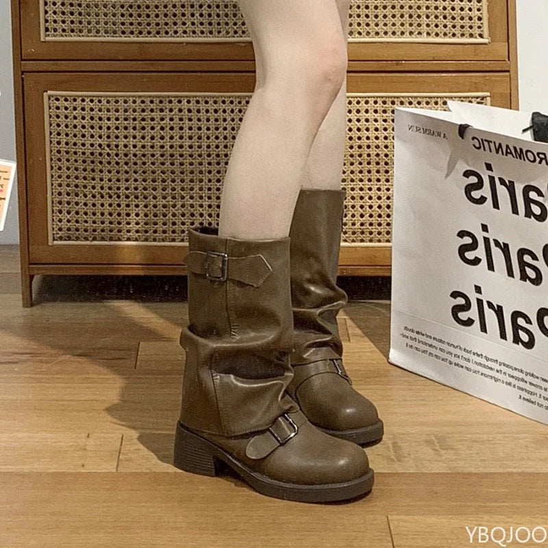 Autumn and Winter Fashion Retro Brown Western Cowboy Boots Women's Boots 2025 New Look Slim Thick and Stacked Short Boots