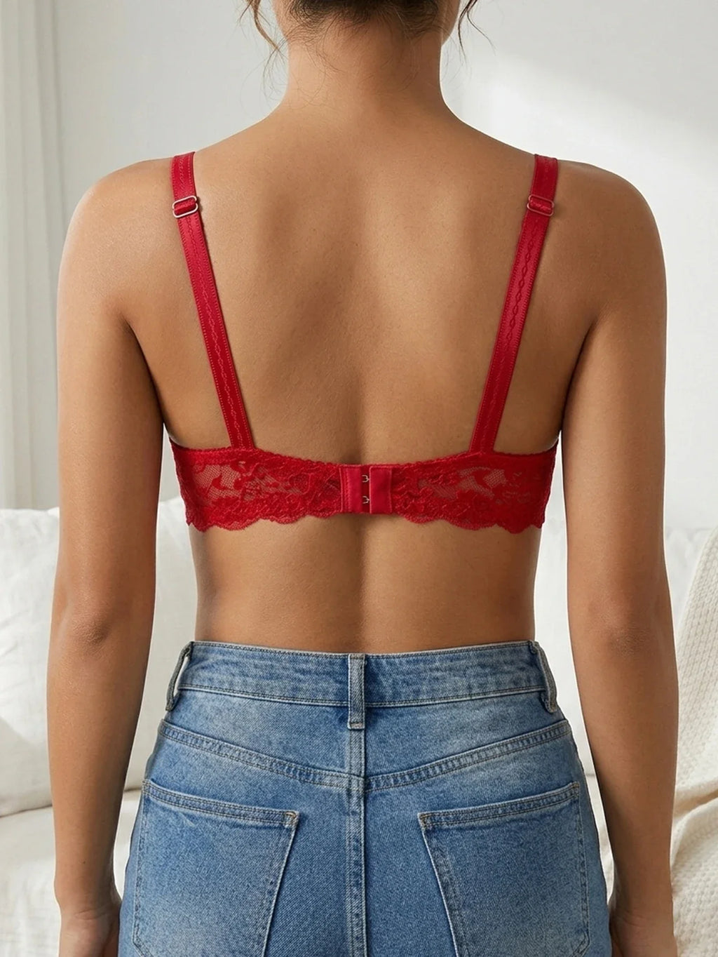 French Women's Lace Trim Push Up Bra Sexy Mesh Underwire Underwear Comfy Thin Padding Floral Lace Lingerie Bra