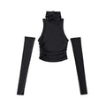 Woman Clothes Fall 2025 Tank Top Sleeve Cover Sleevless Side Pleats Turtleneck T-shirt  Sexy Ribbed Knitted Tops Y2k 2529