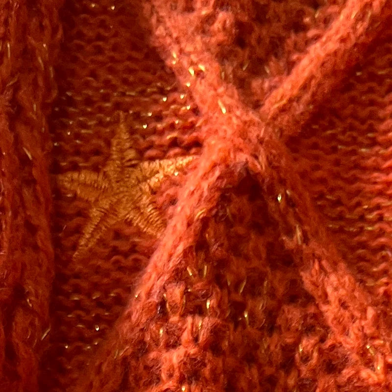 Glittery TS Cardigan Women Orange Chunky Knit Sweater with Star Embroidery Gold Thread Showgirl Cardigan Tay Cardi TLOAS