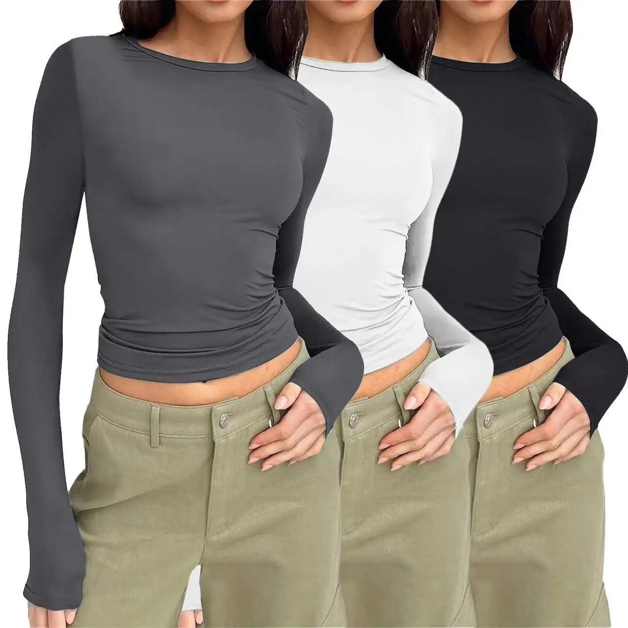 Y2k Long Sleeve T Shirt Women Spring Autumn Crop Top Casual Slim Fit Pullovers Solid O Neck T-shirts Streetwear Female Basic Tee