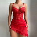 Women Fashion Lace Transparent Mini Dress Sexy Sling Bag Hip Dress Summer Sleeveless Dress  Holiday Party Women's Gift