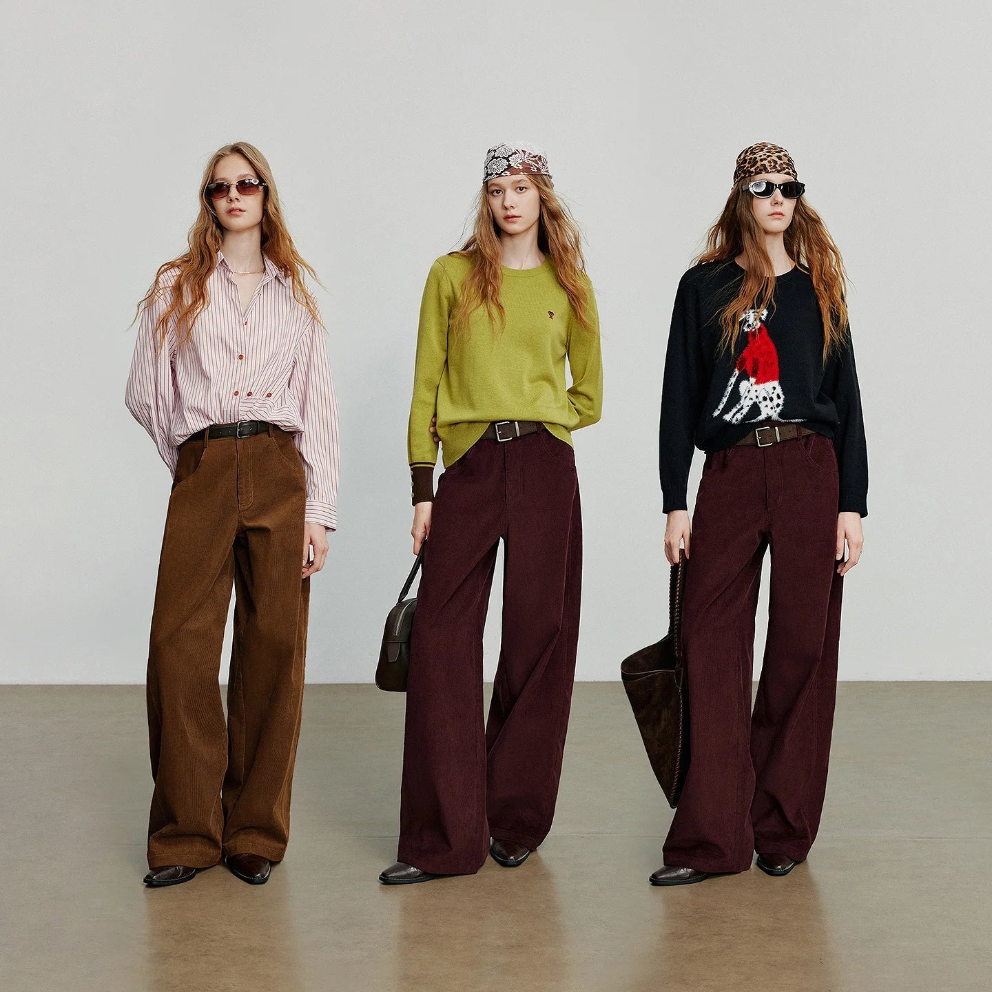 TOYOUTH Women Casual Pants 2025 Autumn New Corduroy Straight Wide Leg Banana Pants Ankola Red