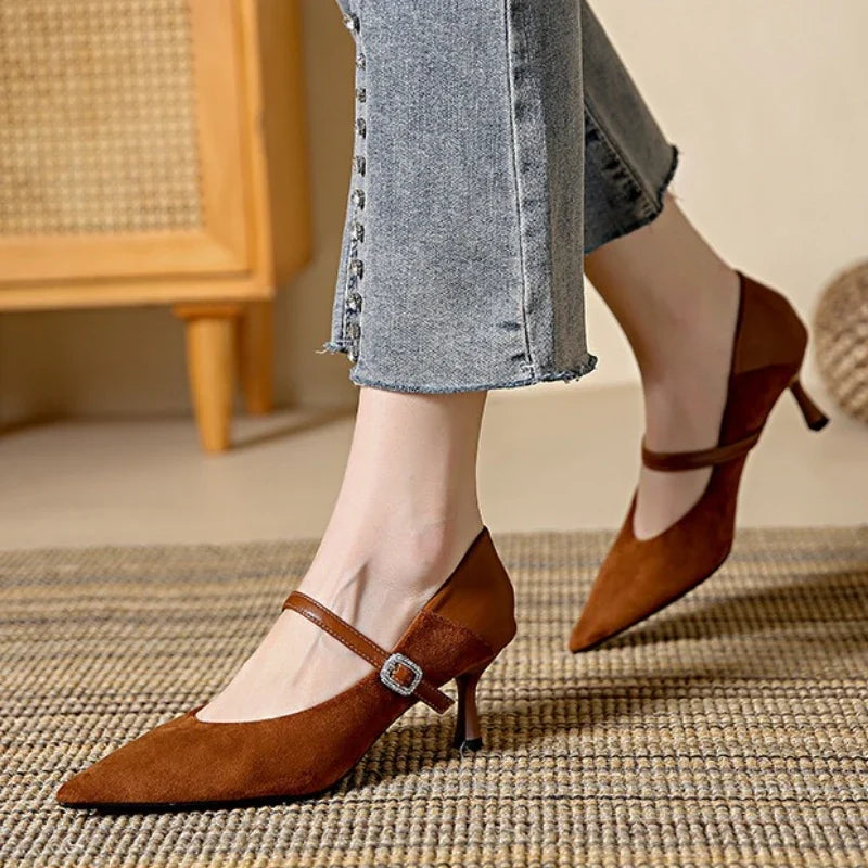 Pointed Toe Leopard Sexy Heels Women Elegant Thin High Heel Designer Pumps Dress Shoes Fashion Buckle Shallow Zapatos De Mujer
