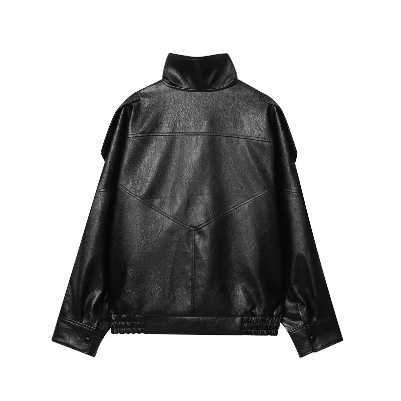 MUJER Faux Leather Women's Jacket Black Oversize Bomber Jackets for Women Outerwears Winter Overcoat Female Fashion Jacket Woman