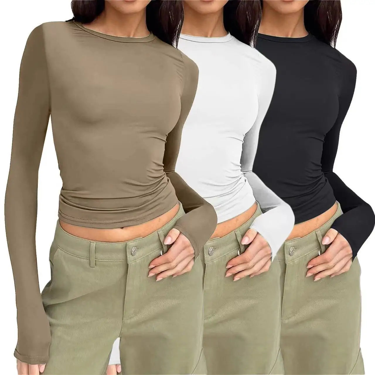 Y2k Long Sleeve T Shirt Women Spring Autumn Crop Top Casual Slim Fit Pullovers Solid O Neck T-shirts Streetwear Female Basic Tee