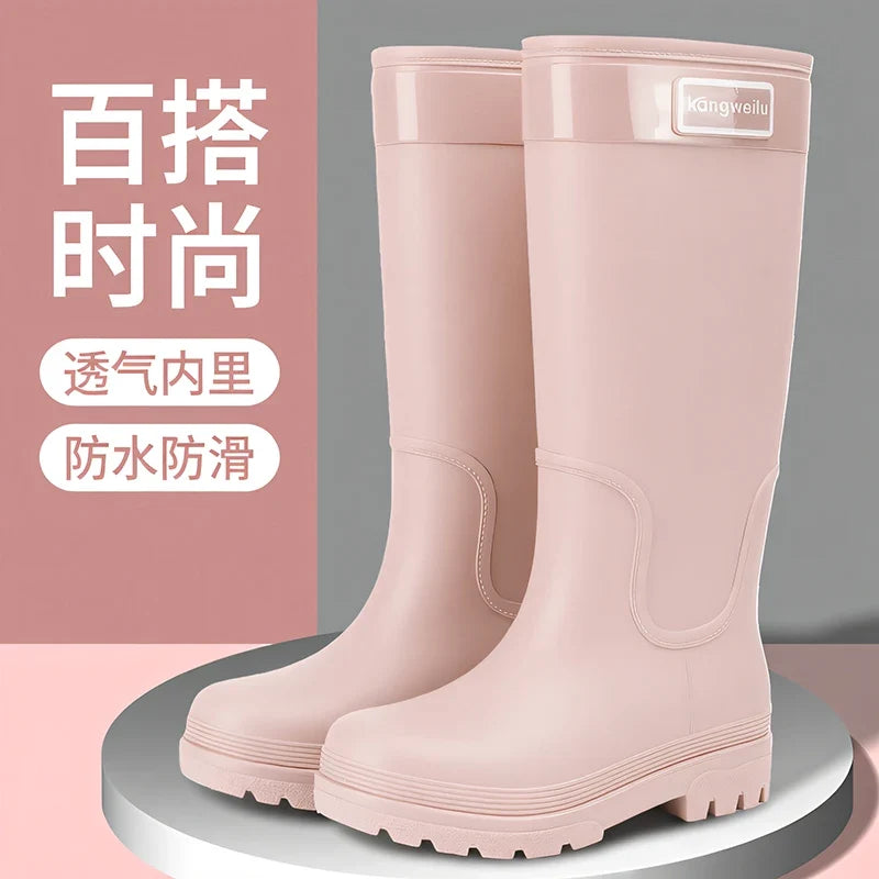 High-top rain boots, women's rain boots, lined adult outer wear, waterproof hiking boots, anti-slip shoes, durable sole