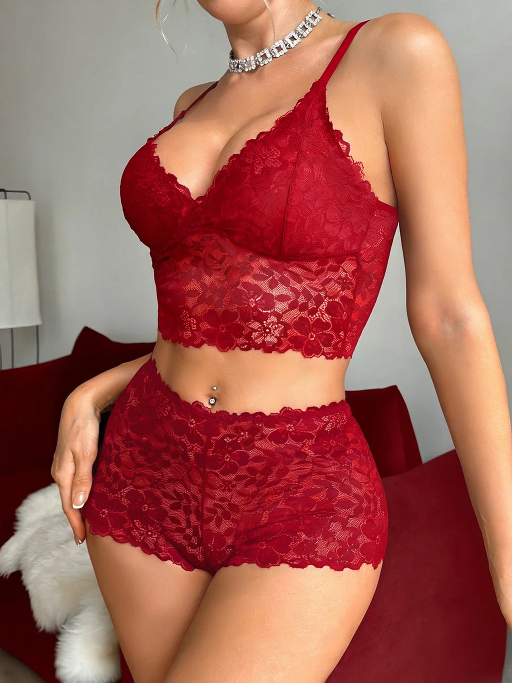 2 Sets Lace Women's Underwear Set Sexy Mesh Unlined Wireless Bra Soft Female Lace Panties Lingerie Set