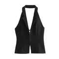 2025 Summer Women’s Sleeveless Zip Front Vest | Lapel Waistcoat for Office Casual Outing | Black/White Daily Versatile